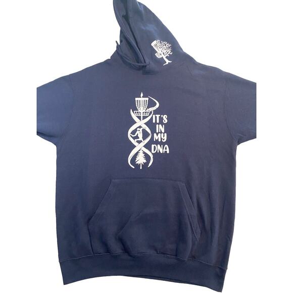 Disc Golf DNA Custom Vinyl Logo Pullover Hoodie Size L Sweatshirt Navy Blue - Picture 4 of 8
